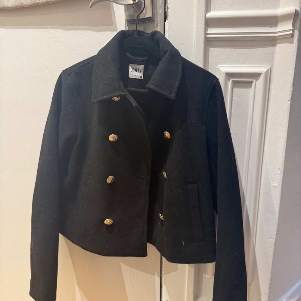 Zara Black Pea Coat with Gold Buttons